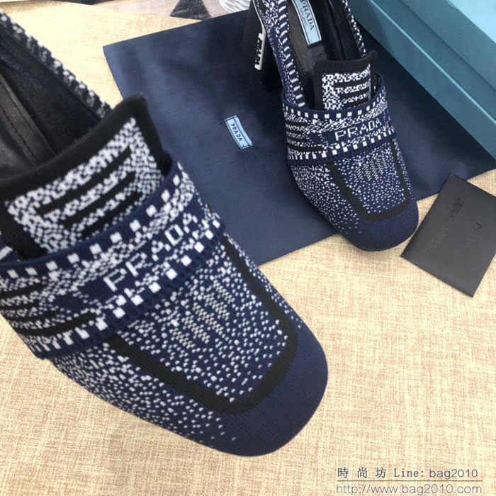 PRADA普拉達 2019頂級版本 刺繡系列 春夏時尚 粗跟方頭單鞋 網紅同款  ljl1041